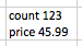 Example of a Typinator text snippet output showing values ‘count 123’ and ‘price 45.99’ — demonstrates how Typinator expands variables or calculations in text expansions.