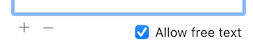 Checkbox labeled ‘Allow free text’ enabled in Typinator on macOS — example of permitting user-defined input in text expansion fields.